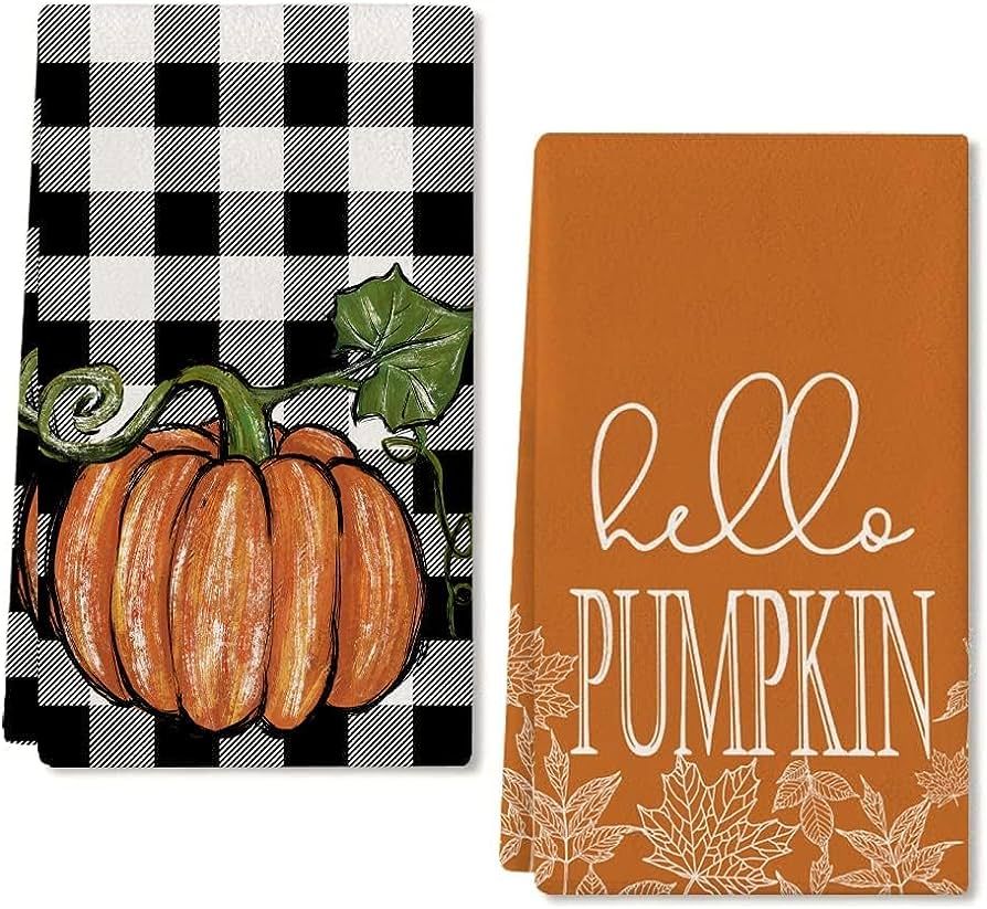 Fall Dish Towels for Fall Decor Watercolor Pumpkin Maple Leaves Kitchen Towels 18x26 Inch Buffalo... | Amazon (US)