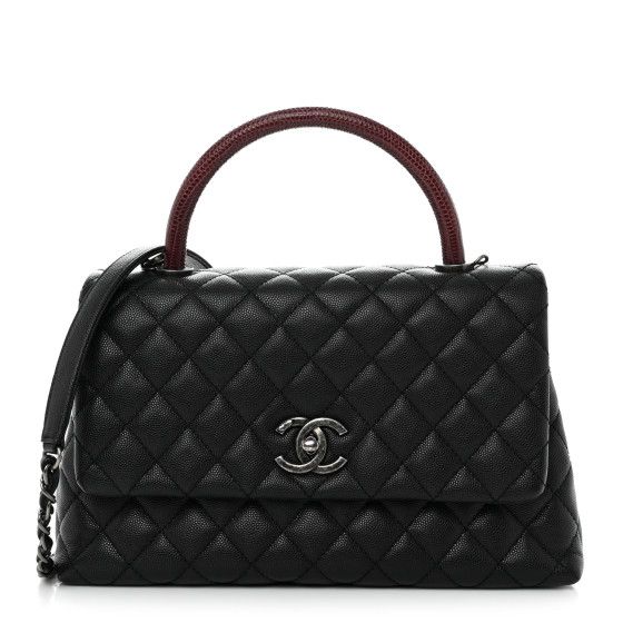 Caviar Lizard Quilted Small Coco Handle Flap Black | FASHIONPHILE (US)