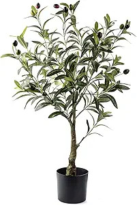 Artificial Olive Tree Plants 32 Inch Fake Olive Branch Leaves Topiary Silk Tree Faux Plant Decor | Amazon (US)