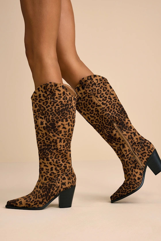 Messini Leopard Suede Pointed-Toe Knee-High Boots | Lulus