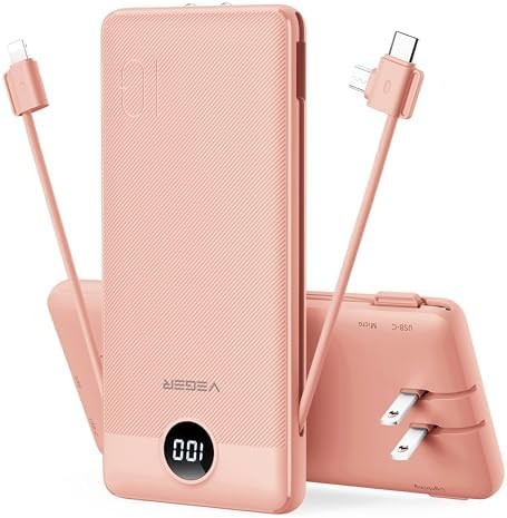 VEGER Portable Charger with Built-in AC Plug and Cables, All in One 10000mAh Ultra Slim Power Ban... | Amazon (US)