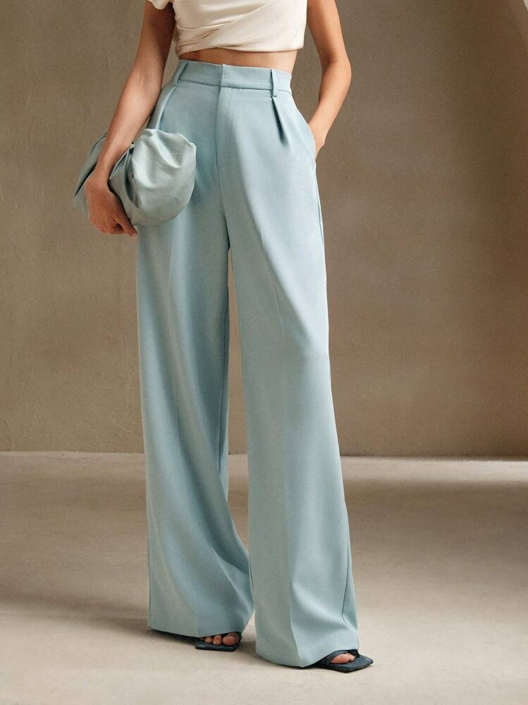 Anewsta Women's Plain Simple High Waist Straight Leg Trousers | SHEIN