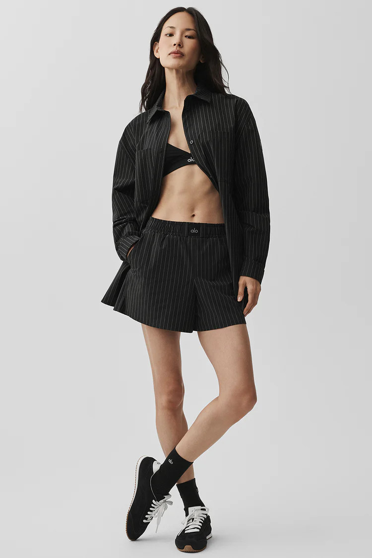Pinstripe Daylight Button Down Long Sleeve - Black/Titanium | Alo Yoga (US)