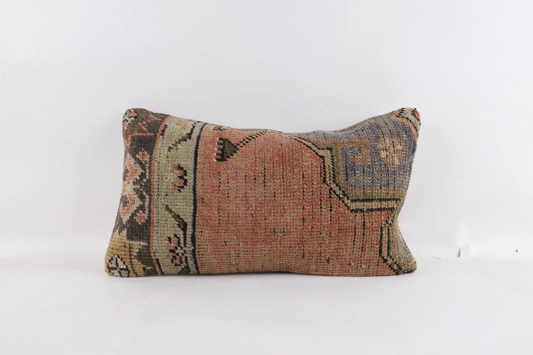 12x20 Turkish Kilim Pillow, Bohemian Carpet Pillow, Handwoven Kilim Lumbar, Boho Sham Cover, Thro... | Etsy (US)