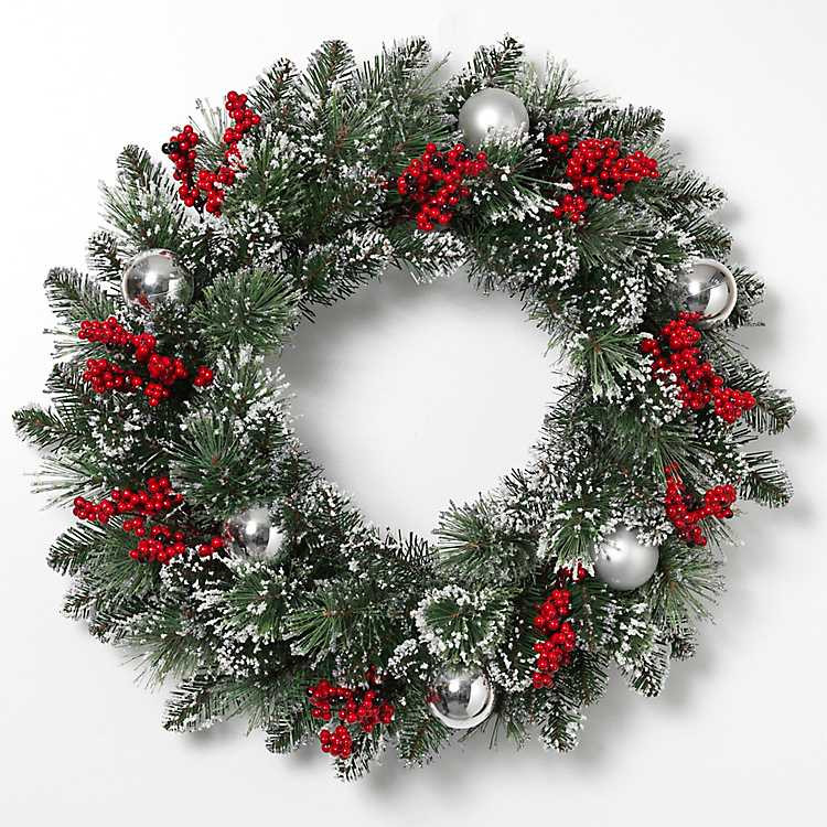 Glitter Pine Wreath with Berries and Ornaments | Kirkland's Home