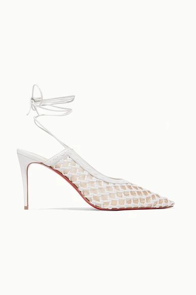 Christian Louboutin - Roland Mouret Cage And Curry Mesh And Woven Leather Pumps - White | NET-A-PORTER (US)