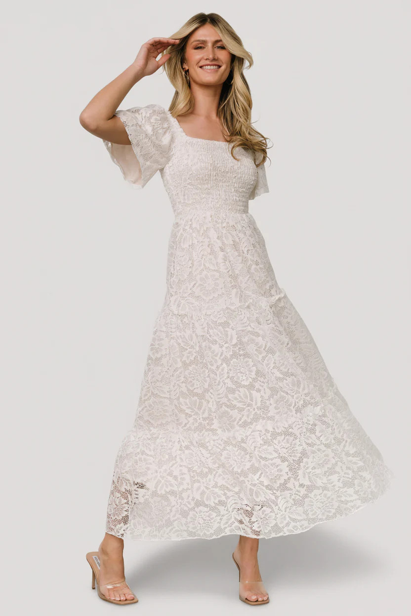 Aspen Smocked Lace Maxi Dress — Off-White | Baltic Born | Baltic Born