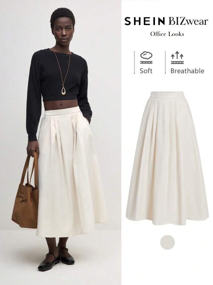 BizChic Women's White Basic A-Line Skirt, Versatile For Urban Commute, Business, Casual, Office Wear, Elegant Women's Formal Attire | SHEIN