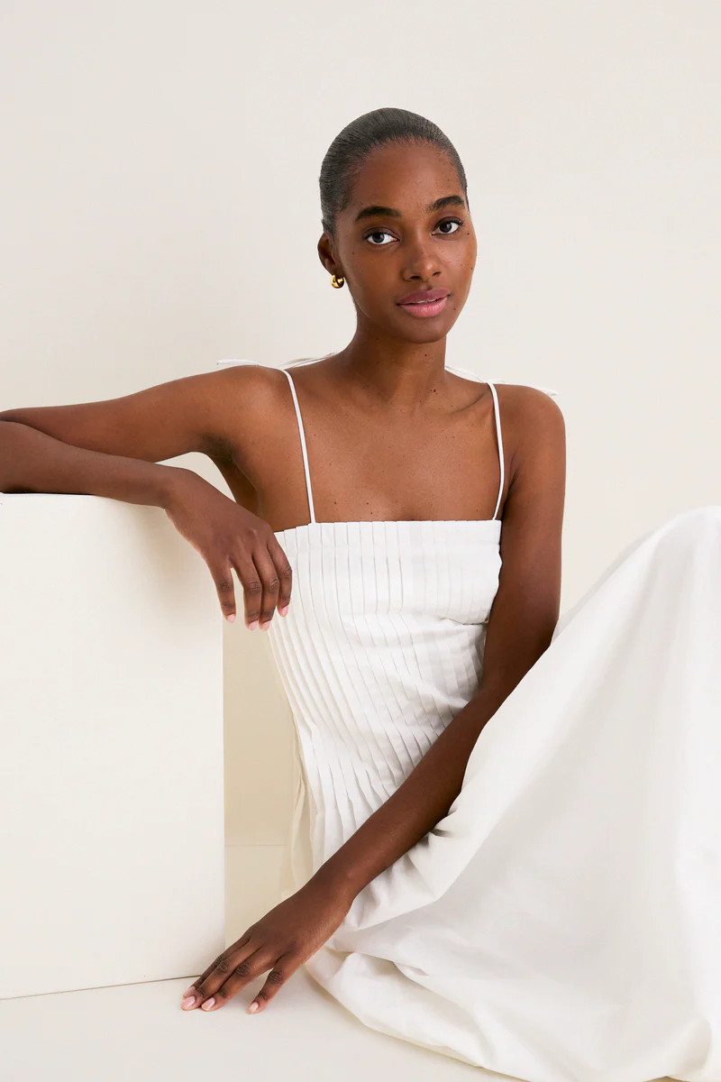 Off White Pleated Front Detail Midi Dress | Tuckernuck (US)