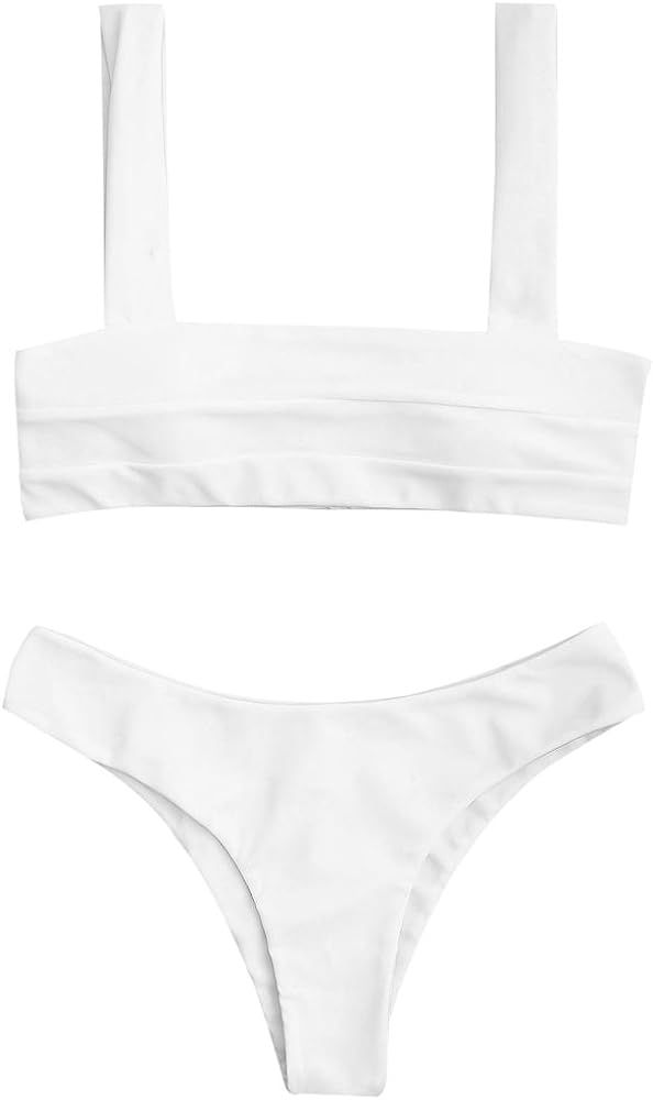 ZAFUL Women's Wide Straps Padded Bandeau Bikini Set | Amazon (US)