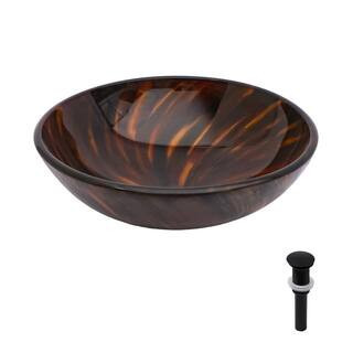 16.5 in. Round Bowl Vessel Bathroom Sink in Amber-Brown Tempered Glass with Pop-up Drain | The Home Depot