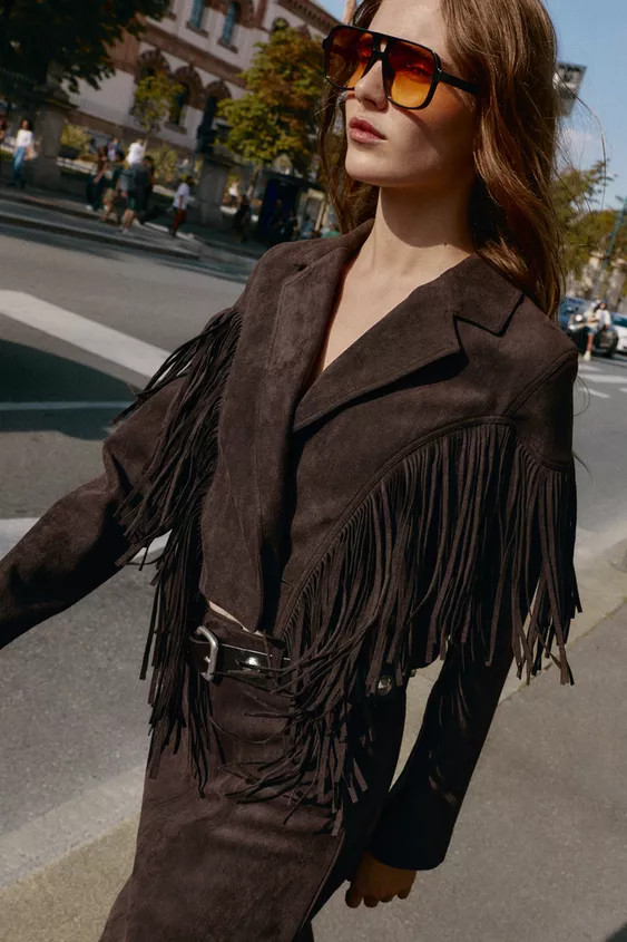 FAUX SUEDE FRINGED JACKET | Zara US