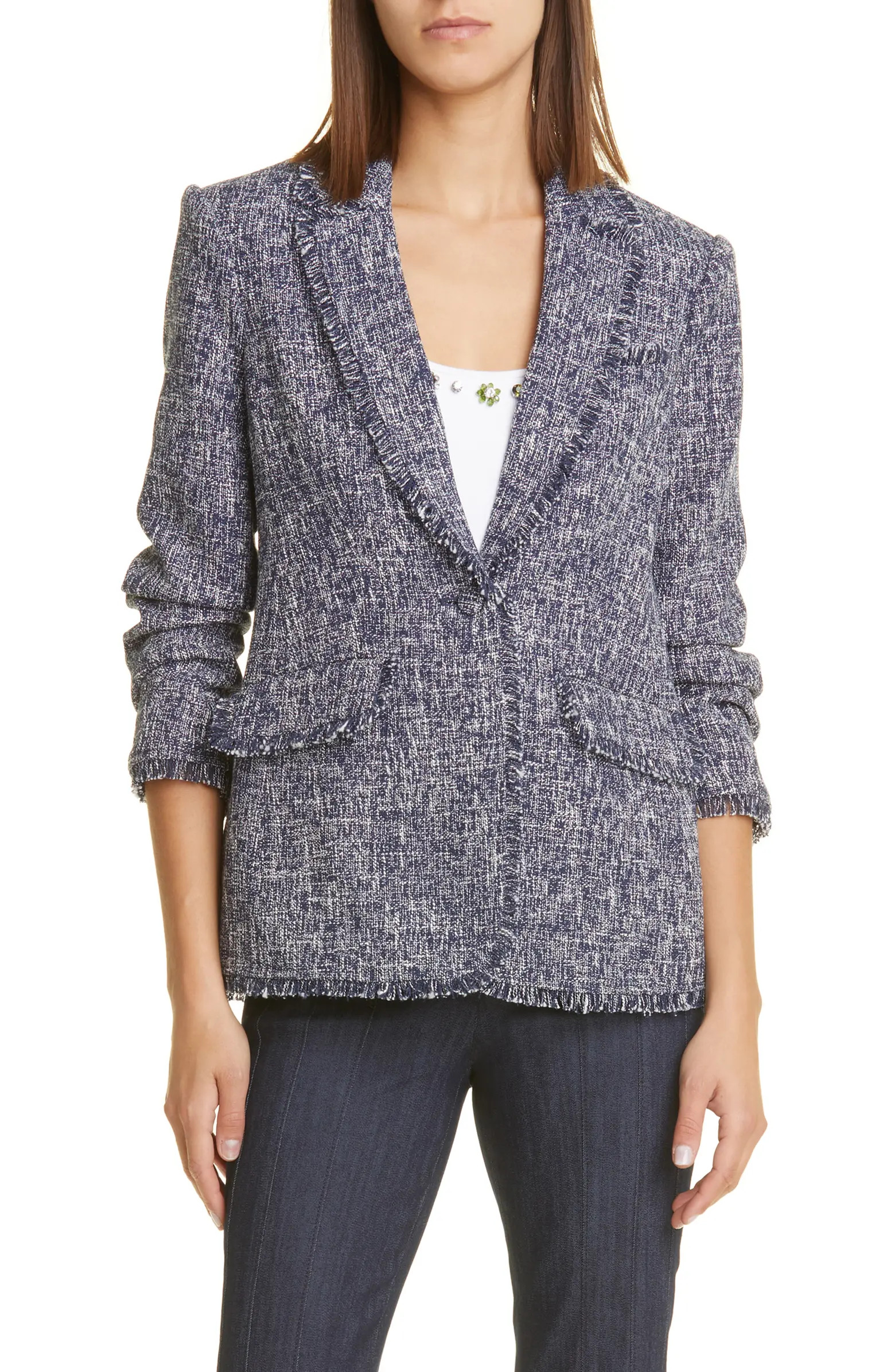 Khloe Fringe Detail Tweed Blazer | Nordstrom
