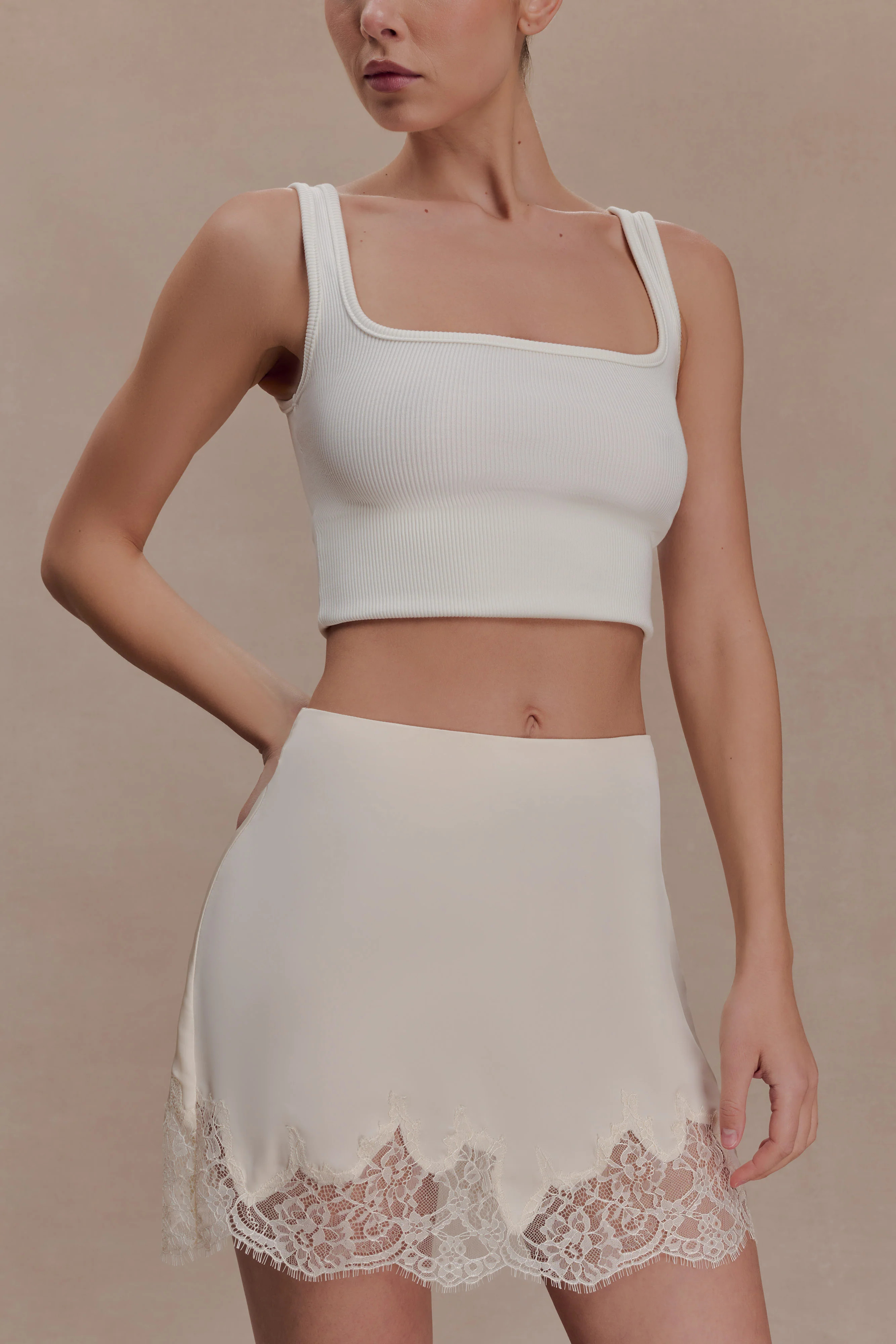 Nina Lace And Satin Mini Skirt - Ivory | Meshki (APAC)