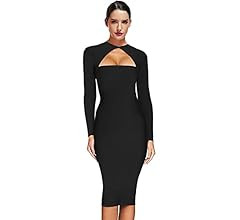 Maketina Women Midi Length Cut Out Keyhole Party Bodycon Bandage Dress with Transparent Long Slee... | Amazon (US)