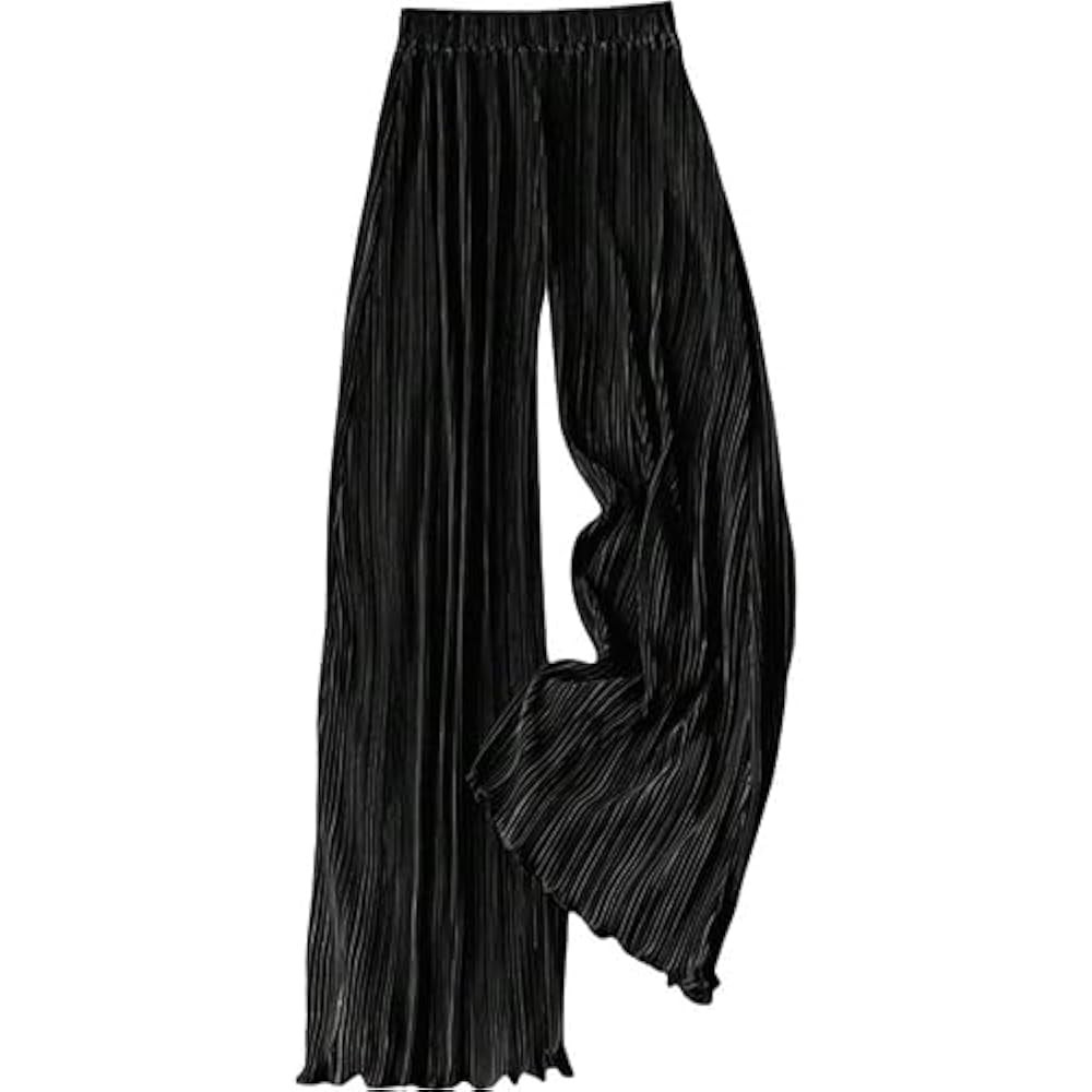 High-Waisted Striped Pressed Pleat Casual Loose Wide Leg Straight Flowing Draped | Amazon (US)