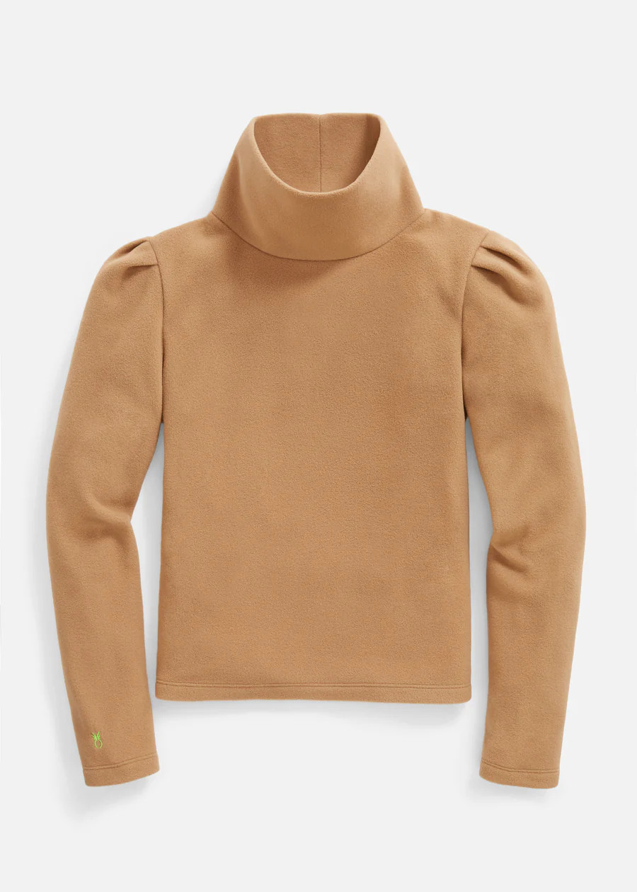 Palmer Puff Sleeve Turtleneck in Vello Fleece (Camel) | Dudley Stephens