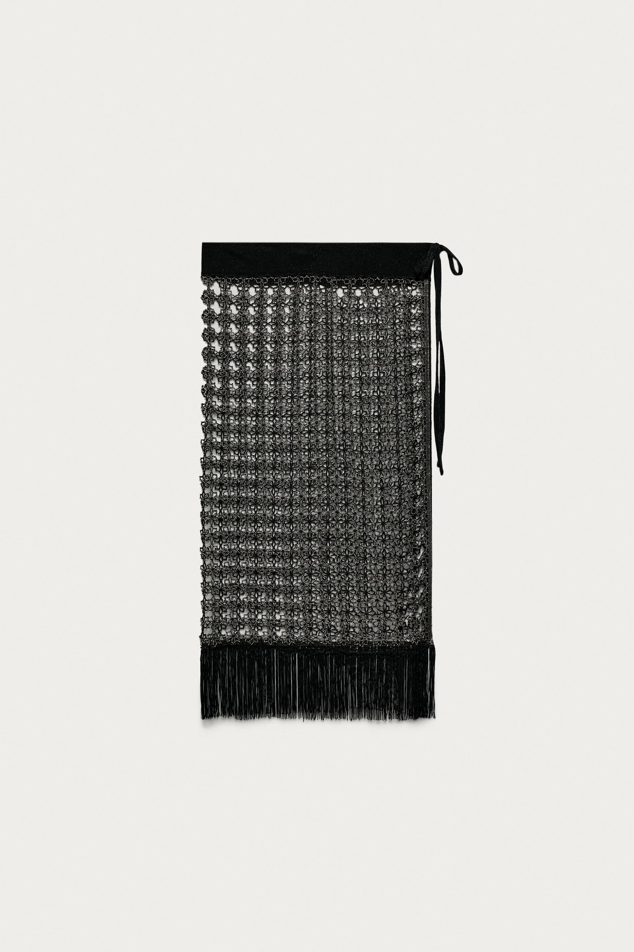 MARISA BERENSON X ZARA BEADED FRINGED OPENWORK PAREO | Zara US