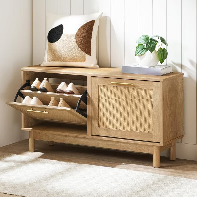 MaseiKar Shoe Storage Bench Entryway, Rattan-Like Shoe Bench with Flip Drawers, Narrow Shoe Rack Bench, Shoe Cabinet Wooden Organizer for Hallway | Target
