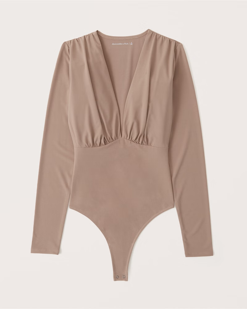 Ruched Slinky V-Neck Bodysuit | Abercrombie & Fitch (US)