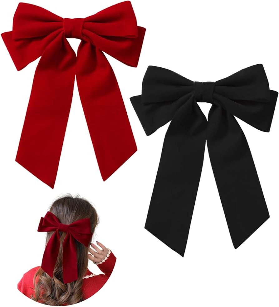 ZEVONDA Pack of 2 Big Bow Hair Clips - Solid Color Velvet Large Bowknot Hairpin Hair Clip with Lo... | Amazon (UK)