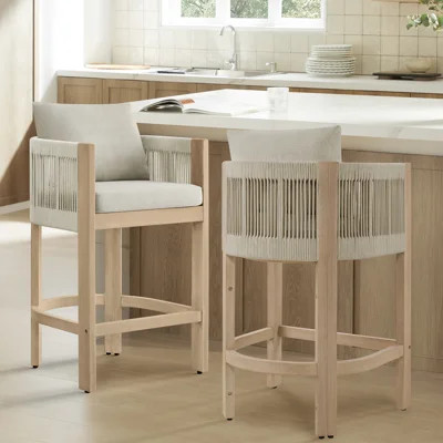 27'' Acacia Wood & Rope-Woven Counter Stool Suitable For Indoor & Outdoor | Wayfair North America
