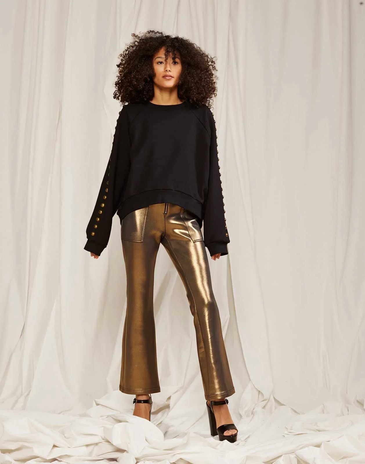 Gold Metallic Bonded Pants | Cynthia Rowley
