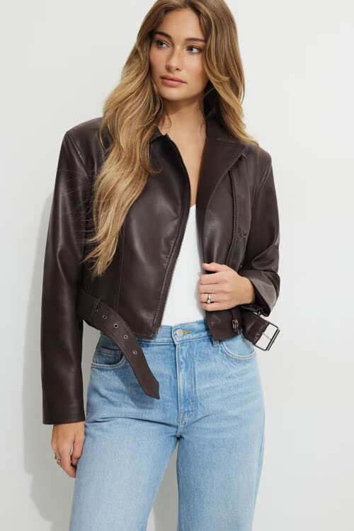 Belted Faux Leather Moto Jacket | Dynamite Clothing