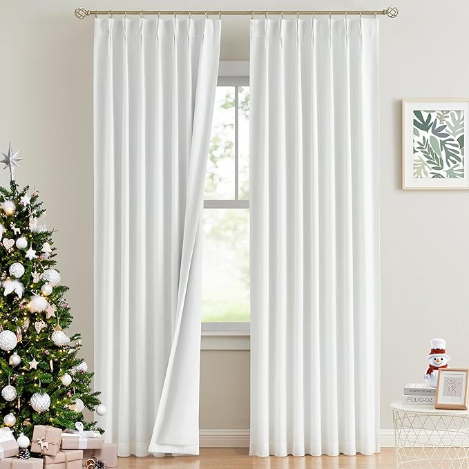 Vision Home White Pinch Pleated Full Blackout Curtains Thermal Insulated Window Curtains 95 inch ... | Amazon (US)