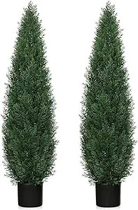 4FT UV Resistant Artificial Cedar Topiary Trees, Potted Faux Cypress Shrubs for Outdoor & Indoor ... | Amazon (US)