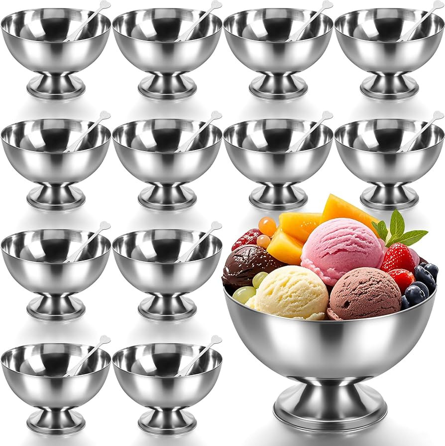 Honeydak 12 Pcs Stainless Steel Ice Cream Bowl Serving Dessert Cup Sauce Bowls Dish Metal Dessert... | Amazon (US)