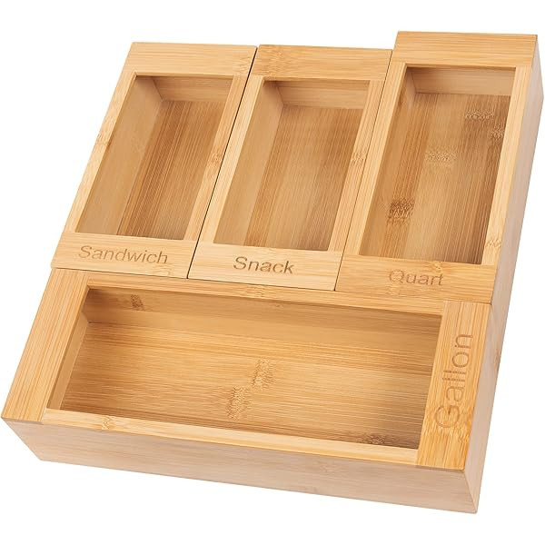 PurpleWares Food Storage Bag Holders – Premium Moso Bamboo Kitchen Drawer Organizer Dispenser Compat | Amazon (US)