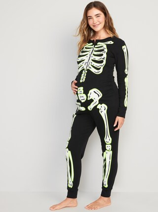 Maternity Matching Halloween Glow-in-the-Dark Skeleton One-Piece Pajamas | Old Navy (US)