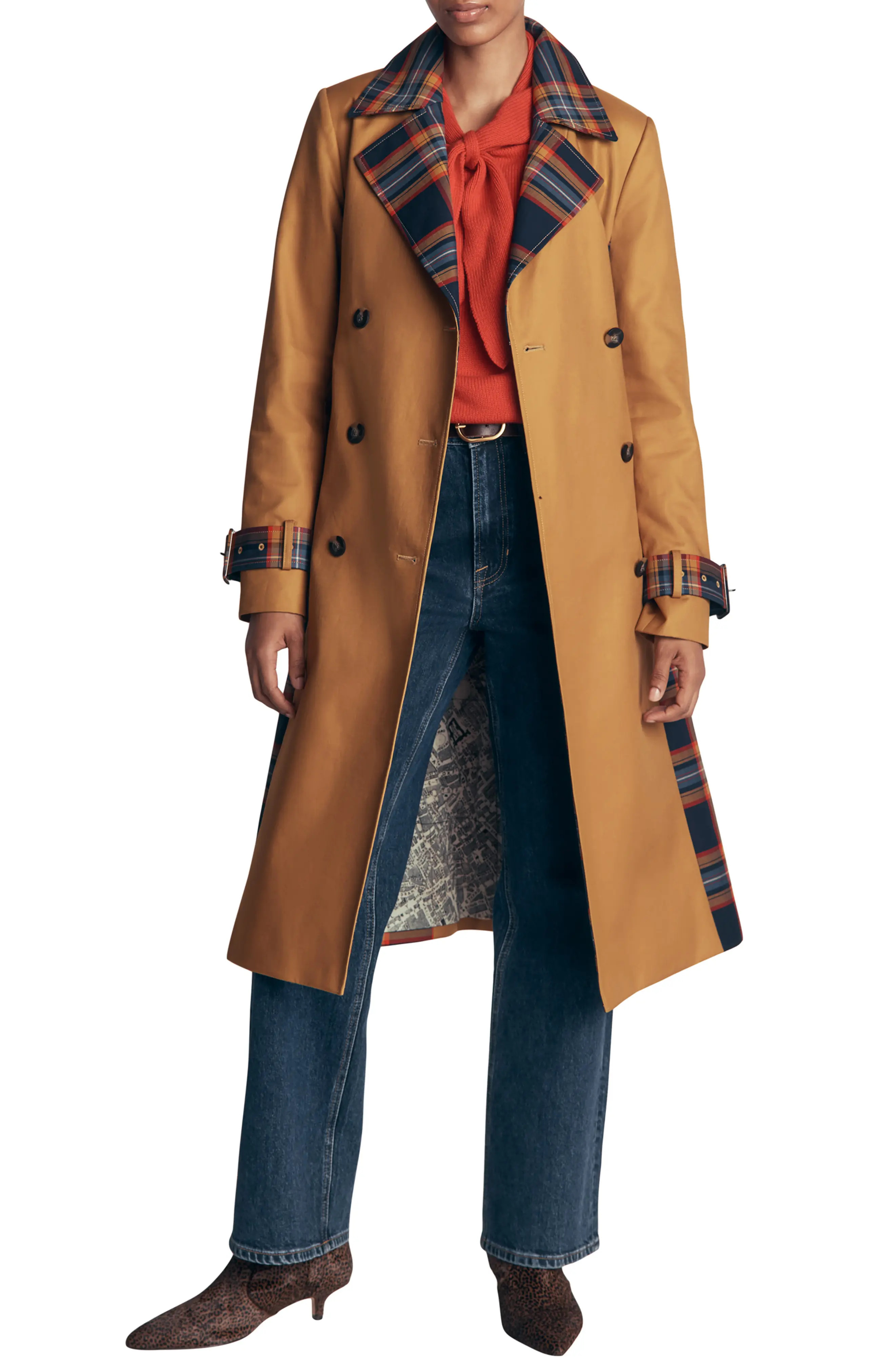 Boden Plaid Accent Double Breasted Cotton Trench Coat (Women) | Nordstrom | Nordstrom