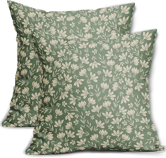 Spring Sage Green Pillow Covers 18x18 Set of 2 Vintage Floral Rustic Old Style Cute Flower French... | Amazon (US)