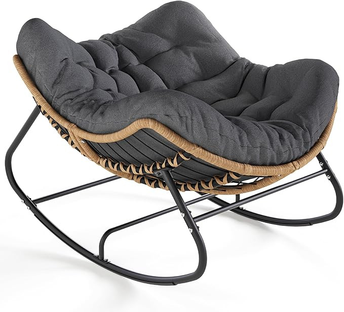 SWITTE Outdoor Rocking Chair, Oversized Patio Papasan Rocker, Comfy Wicker Reading Lounge, Indoor... | Amazon (US)