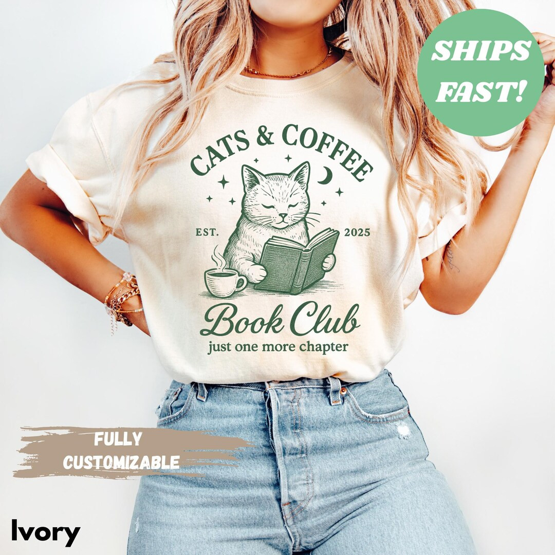 Cats and Coffee Bookclub Shirt, Cute Bookish Cat Tee Cozy Gift for Cat Coffee and Book Lovers, Co... | Etsy (US)