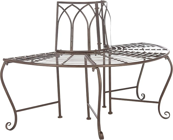 SAFAVIEH Outdoor - Abia Iron Tree Bench - Rustic Brown Iron Metal - Vintage Scrollwork Garden Des... | Amazon (US)