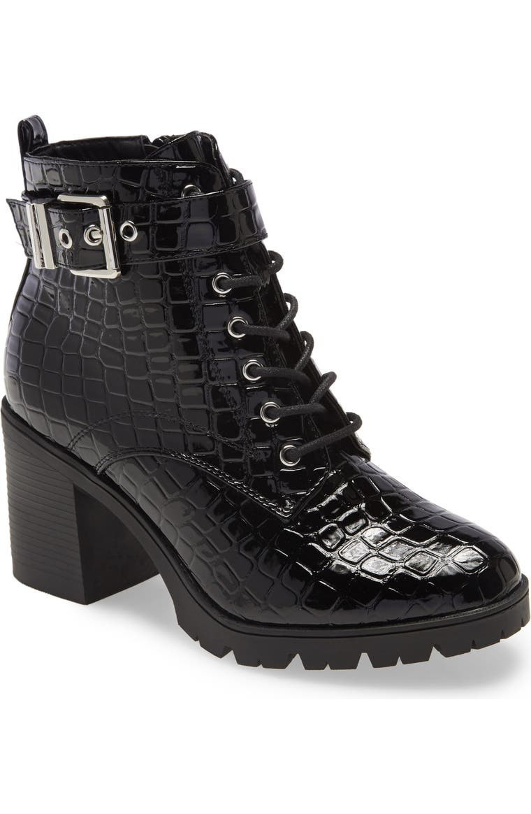 Broadway Croc Embossed Lace-Up Boot | Nordstrom