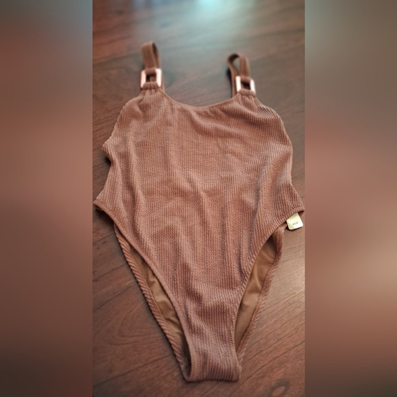 BNWT Aerie Ribbed Chocolate Brown Cheekiest One Piece Swimsuit UPF 50 | Poshmark