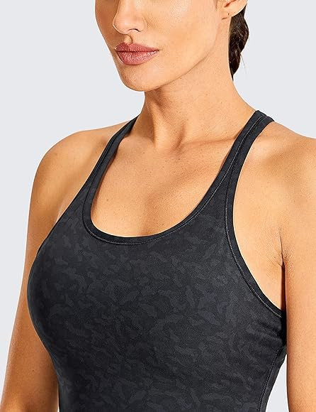CRZ YOGA Women's Racerback Longline Sports Bra Padded Wireless Yoga Bras Crop Cami Tank Tops | Amazon (US)