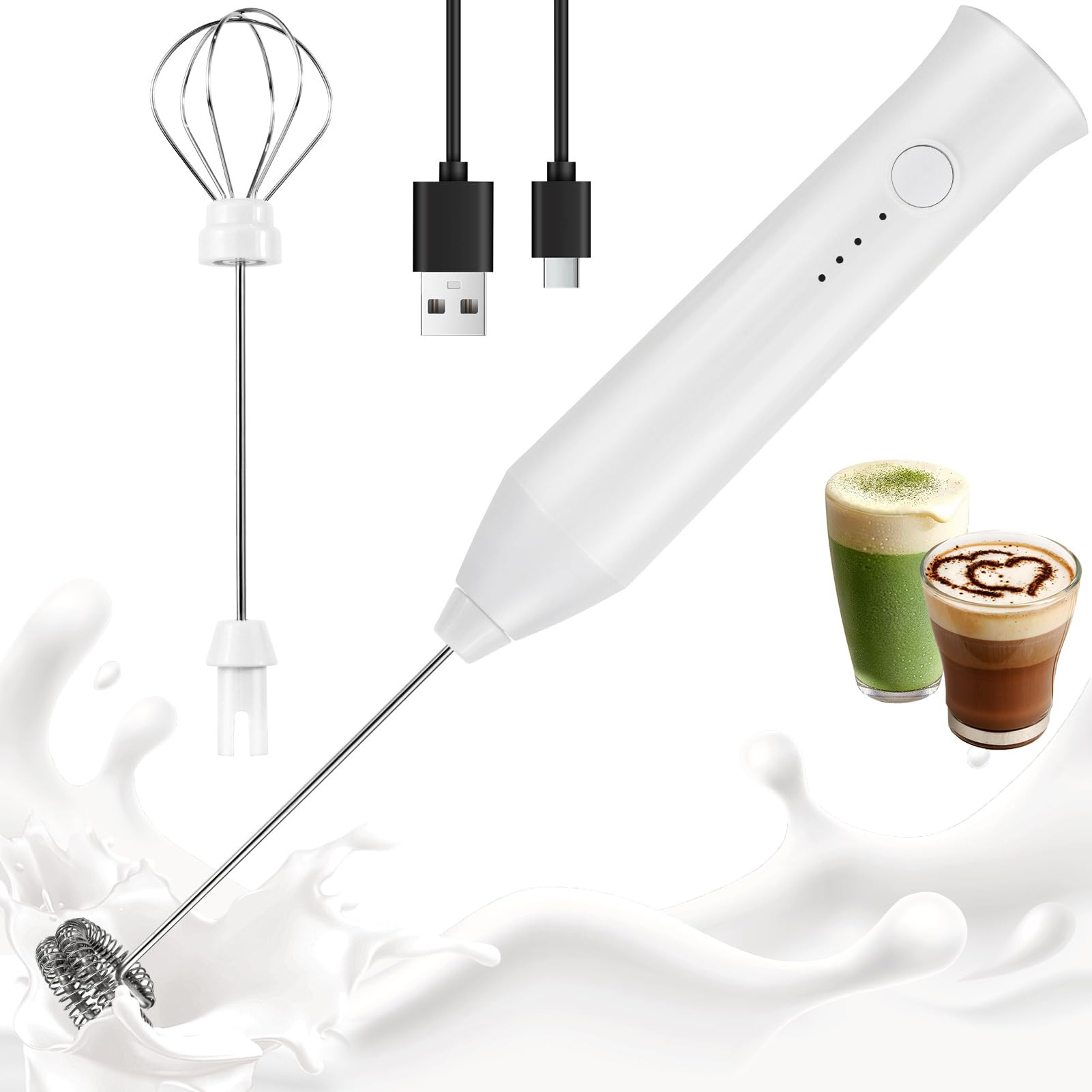 Milk Frother Handheld Rechargeable, Frother Wand Drink Mixer Electric Whisk for Coffee, Detachabl... | Amazon (US)