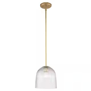 Meadow Glow 8.5 in. 1-Light Gold Hanging Mini Pendant Light Fixture with Clear Glass Reeded Shade | The Home Depot