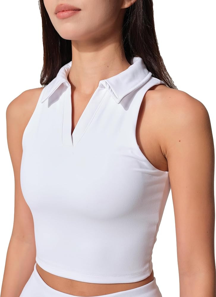Womens Golf Shirt Sleeveless Polo Collared Tennis Shirts for Women Athletic Workout Cropped Tank ... | Amazon (US)