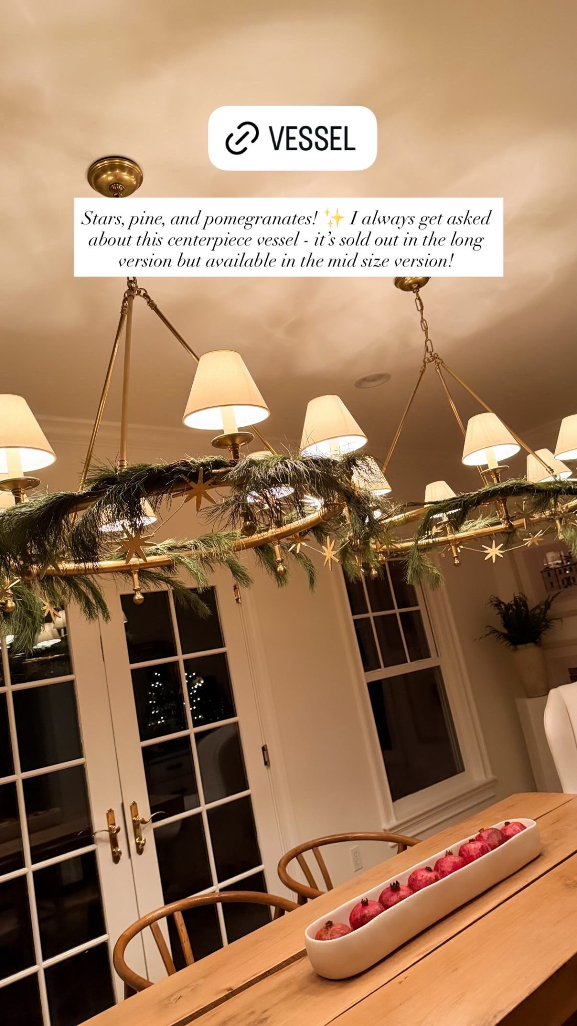 Stars, pine, and pomegranates! ✨ I always get asked about this centerpiece vessel - it’s sold out in the long version but available in the mid size version! Tina Frey, TF Design, Visual Comfort chandelier, dining room.

Star garland is from Coton Colors, sold out similar below! 

#LTKSeasonal #LTKHoliday #LTKHome