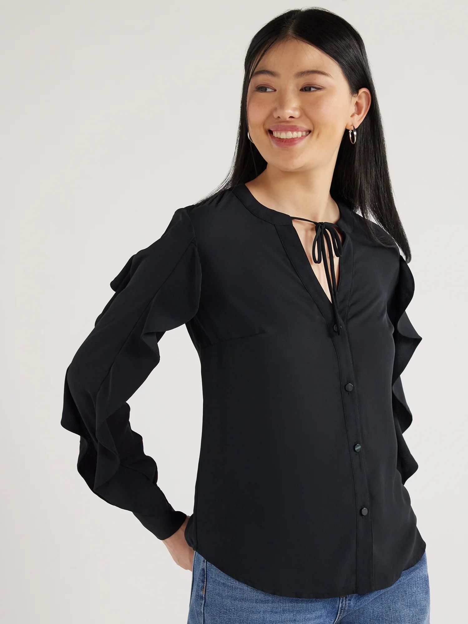Scoop Women's Ruffle Sleeve Blouse, Sizes XS-XXL | Walmart (US)
