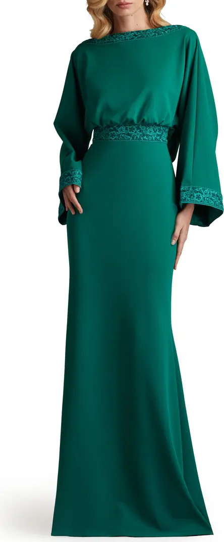 Drape Back Crepe Long Sleeve Gown | Nordstrom