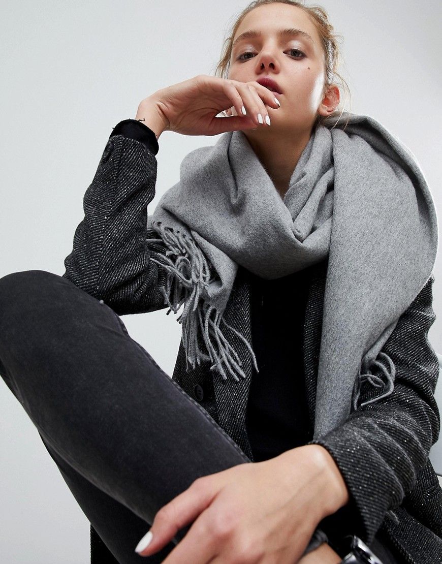 ASOS Lambswool Oversized Scarf with Tassels - Gray | ASOS US