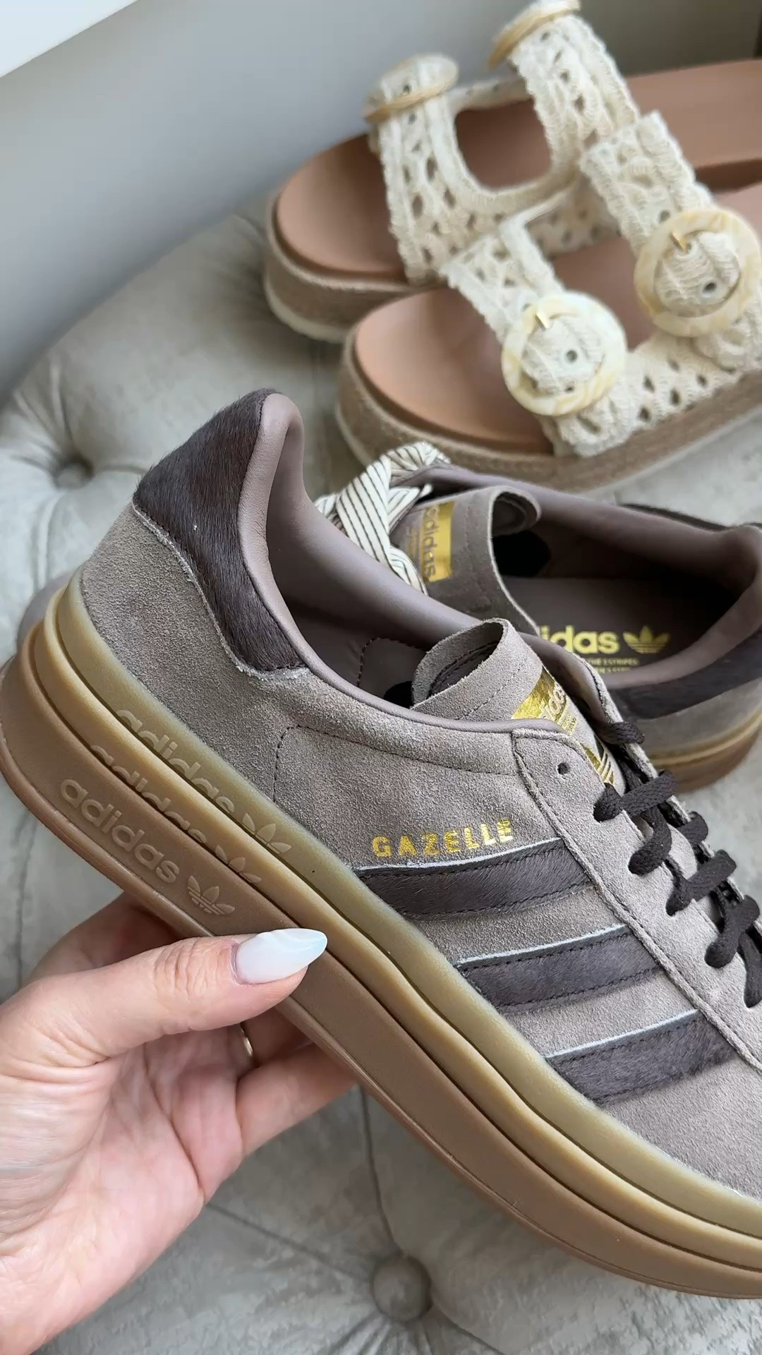 New neutral adidas gazelle sneakers and summer sandals