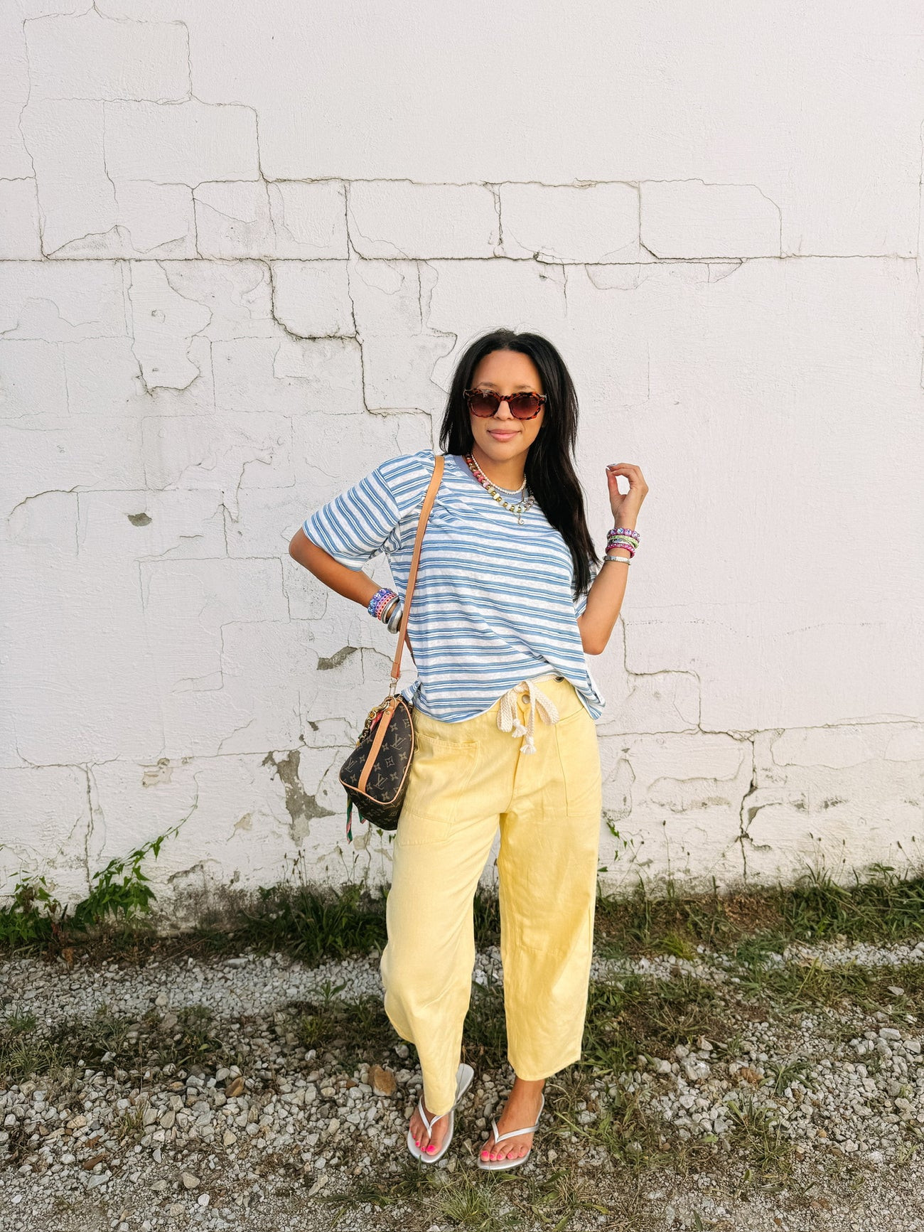 oversized dusty blue stripe tee | Etta+East